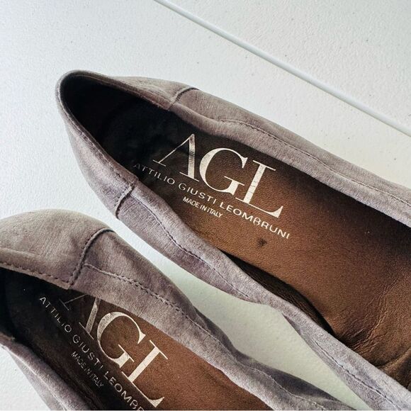 AGL Attilio Giusti Leombruni Cap Toe Buckle Low Wedge Heel Gray Size 39.5 - Picture 5 of 6